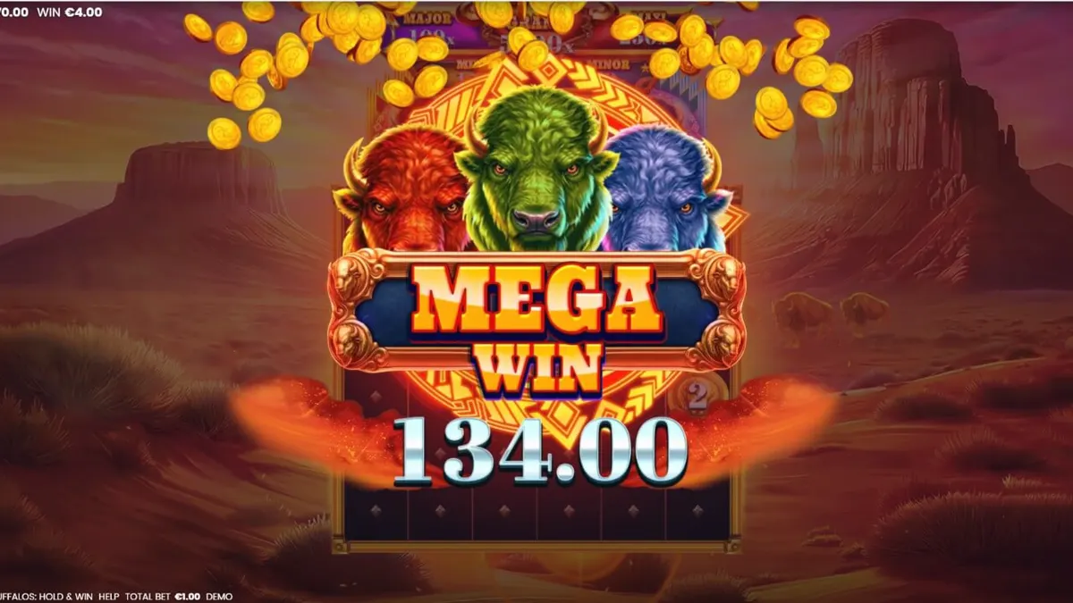 Tampilan visual slot 3 Blazing Buffalos dengan elemen neon dan simbol kerbau